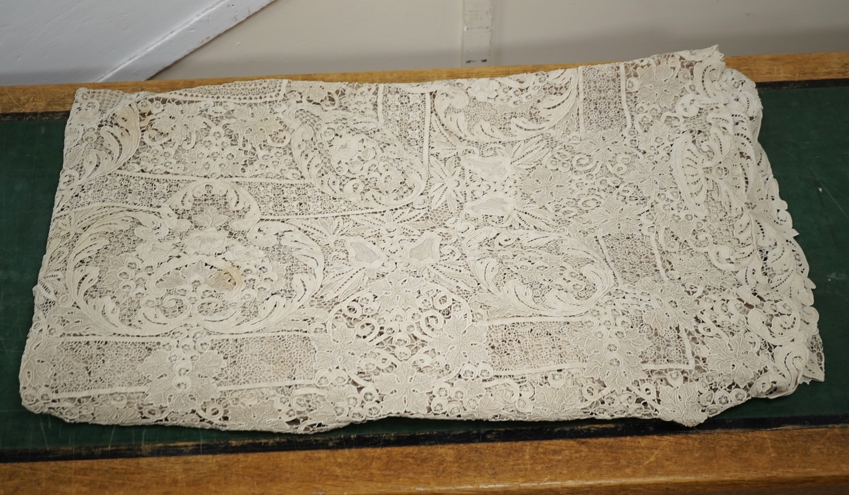 A 20th century lace bedcover, in Burano style lace. 276cm x 172cm